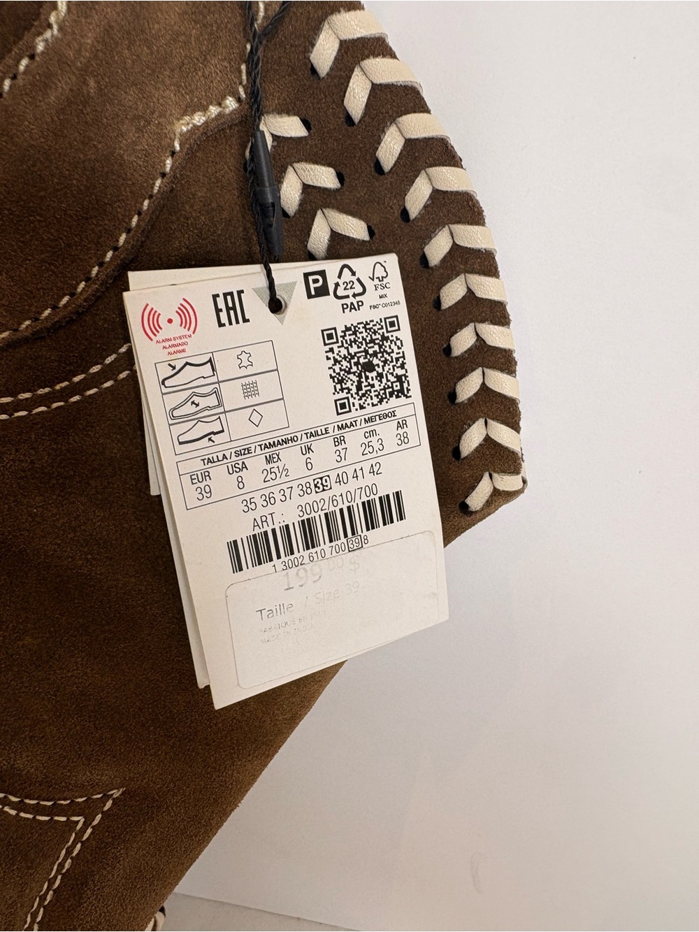Zara Brown Suede Western Boots with quilted western Heart Detail - Picture 9 of 13